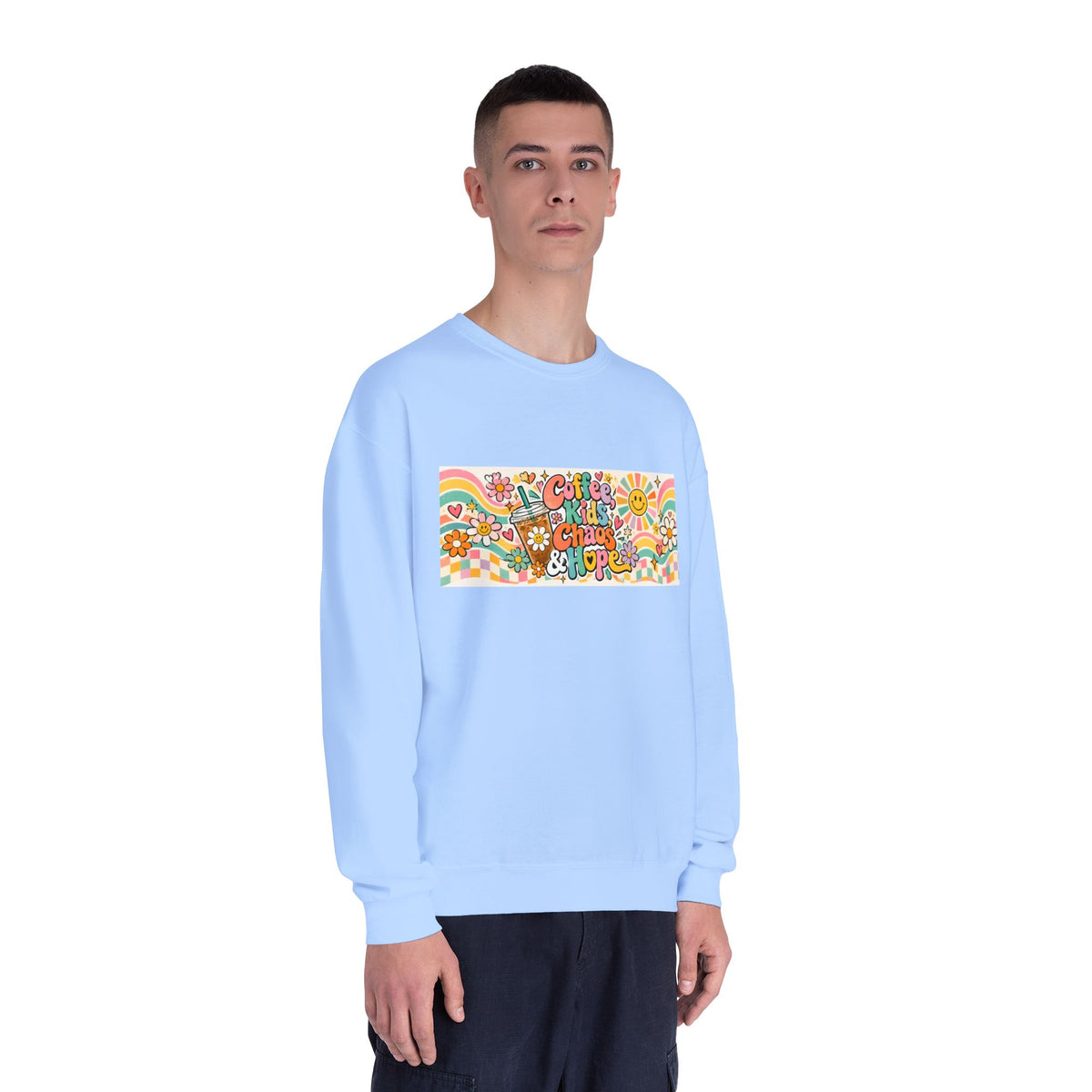 Coffee, Kiddos, Chaos & Hope Crewneck Sweatshirt, Teacher/School Staff/Mom Gift