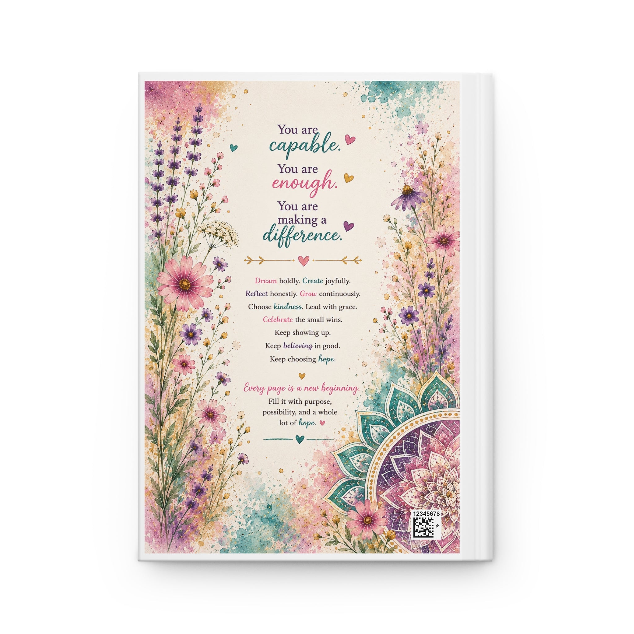 Widdly Hopeful Hardcover Journal — Floral Inspirational Notebook for Dreams, Reflection & Growth