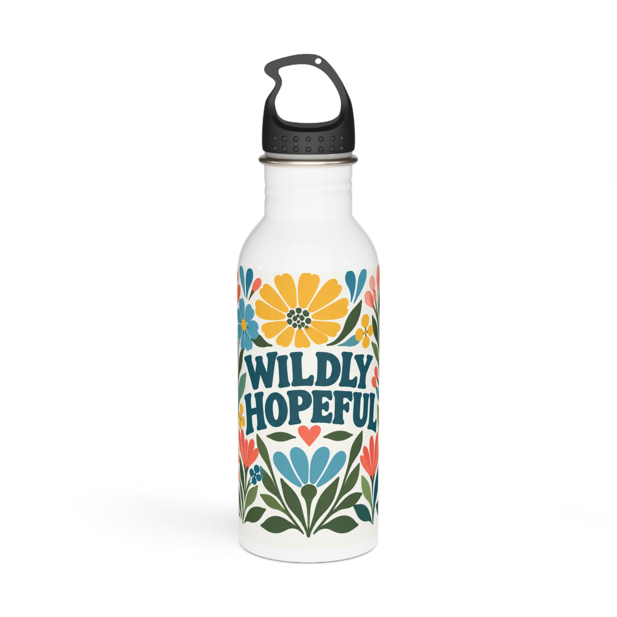 Stainless Water Bottle — "Wildly Hopeful" Retro-Floral Stainless Steel Bottle