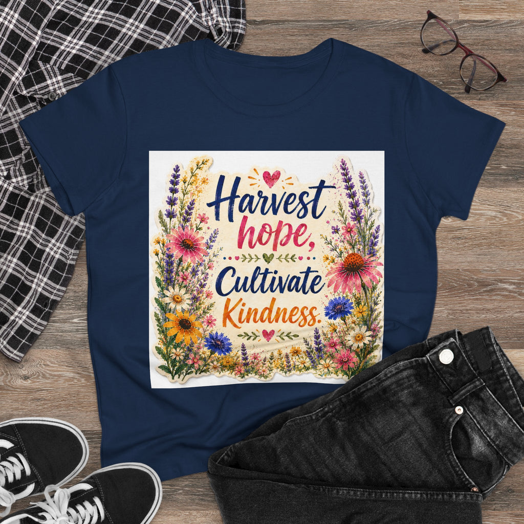 Women’s Tee - "Harvest Hope, Cultivate Kindness" Floral Inspirational Shirt
