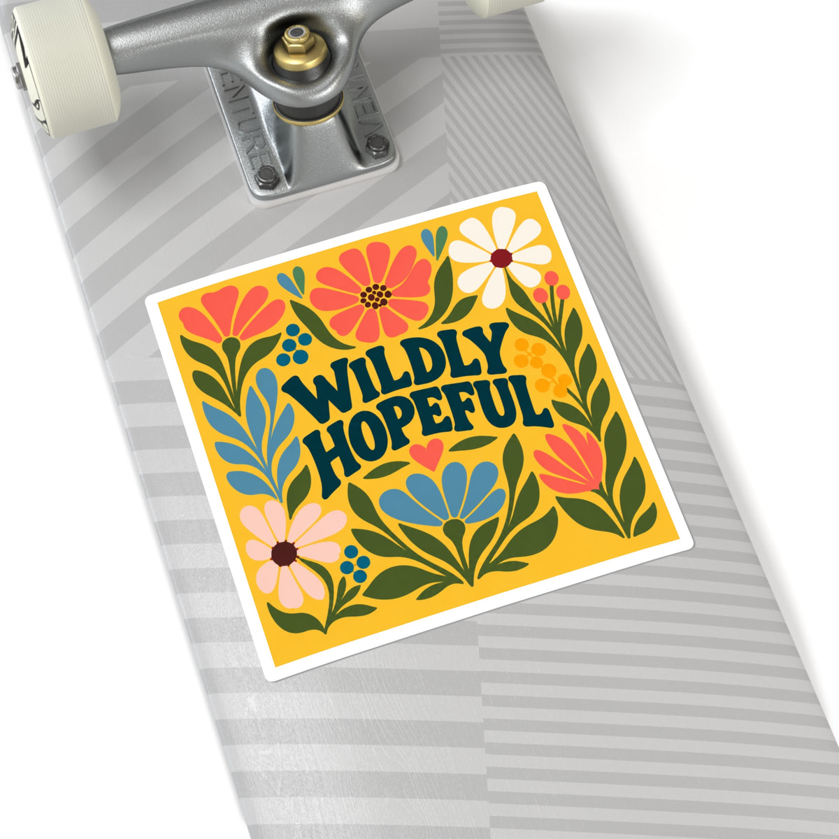 Wildly Hopeful Floral Square Sticker — Bright Retro Flower Laptop Decal