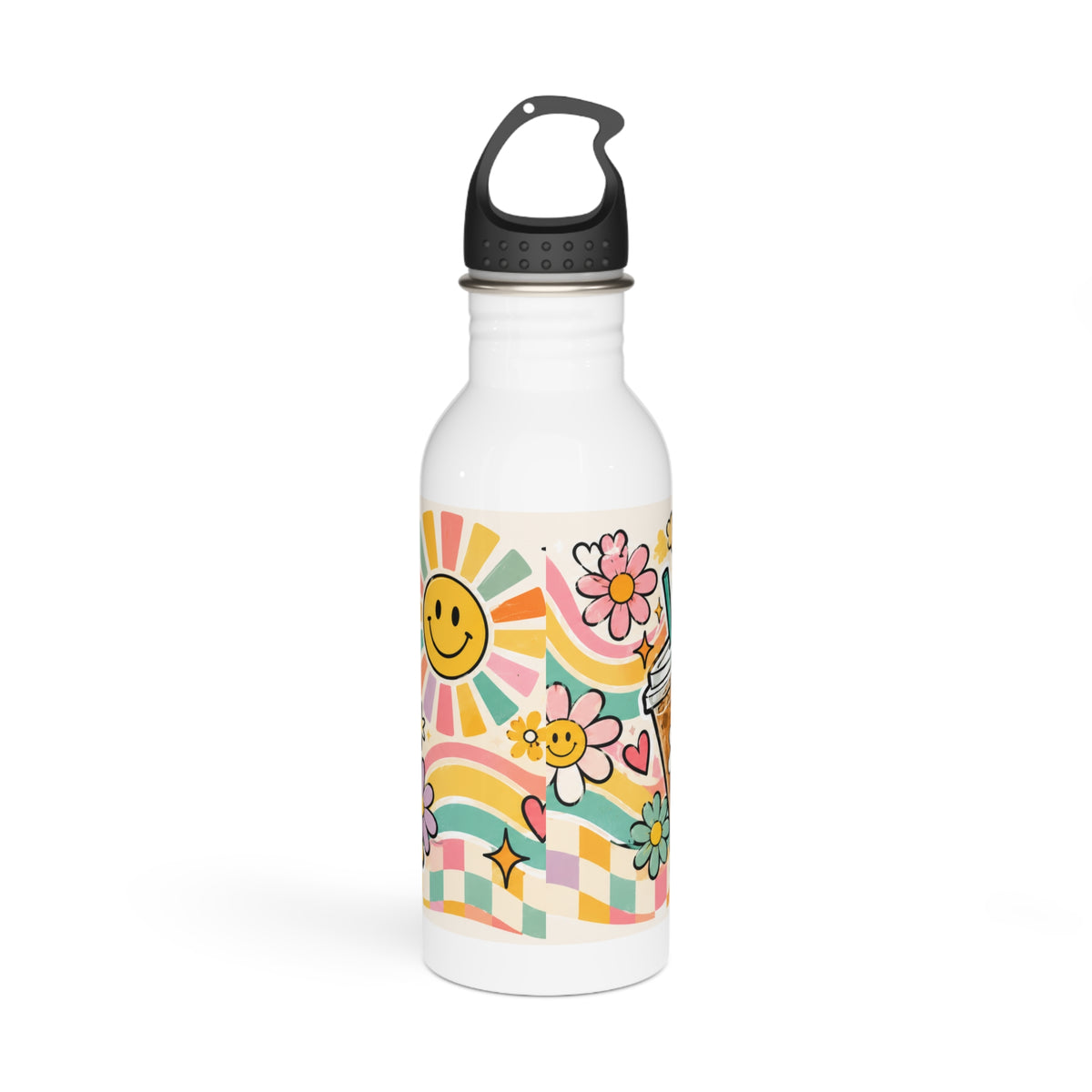 Stainless Steel Water Bottle — "Coffee, Kids, Chaos & Hope" Retro Floral Travel Bottle
