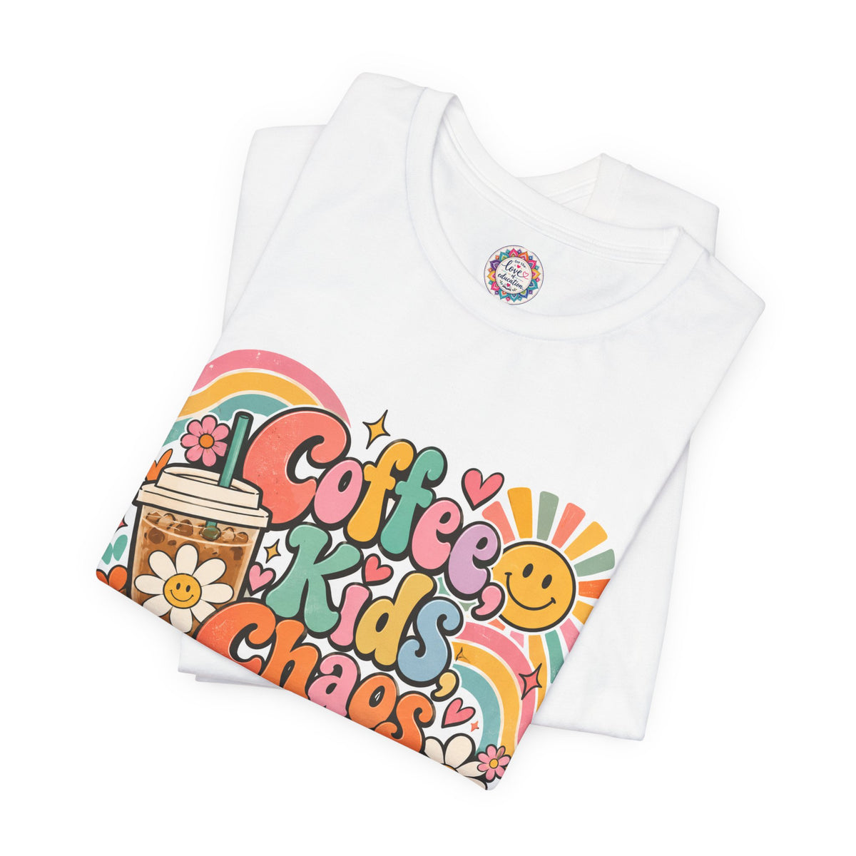 Coffee, Kids, Chaos & Hope Graphic Tee — Retro Floral Teacher/Counselor/School staff/Mom Shirt