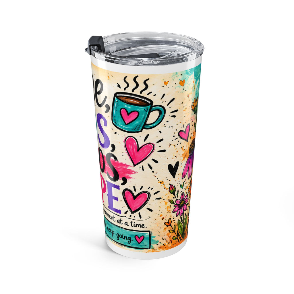 20oz Floral Coffee Tumbler – Colorful ‘Coffee, Kids, Chaos, Hope’ Travel Cup