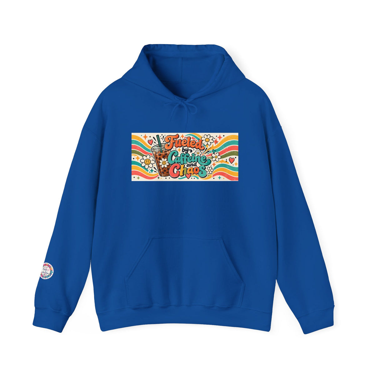 “Fueled by Caffeine and Chaos” Retro Foodie Graphic Hoodie for Teachers, Moms, Leaders, Chaos Coordinators