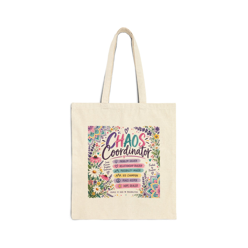 Chaos Coordinator Canvas Tote — Funny Floral Organizer Gift Bag