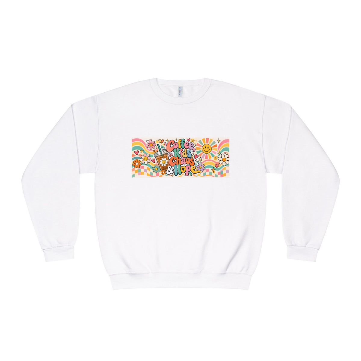 Coffee, Kiddos, Chaos & Hope Crewneck Sweatshirt, Teacher/School Staff/Mom Gift