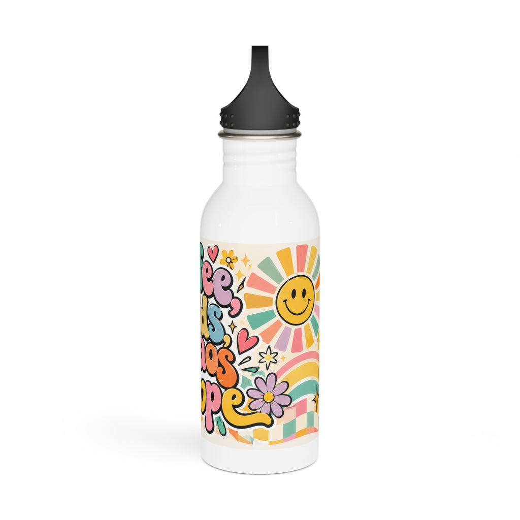 Stainless Steel Water Bottle — "Coffee, Kids, Chaos & Hope" Retro Floral Travel Bottle