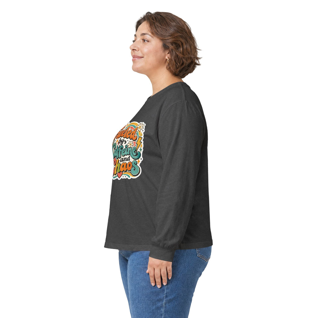 Fueled by Caffeine and Chaos Long Sleeve Tee for Teachers, Leaders, Moms, Chaos Coordinators