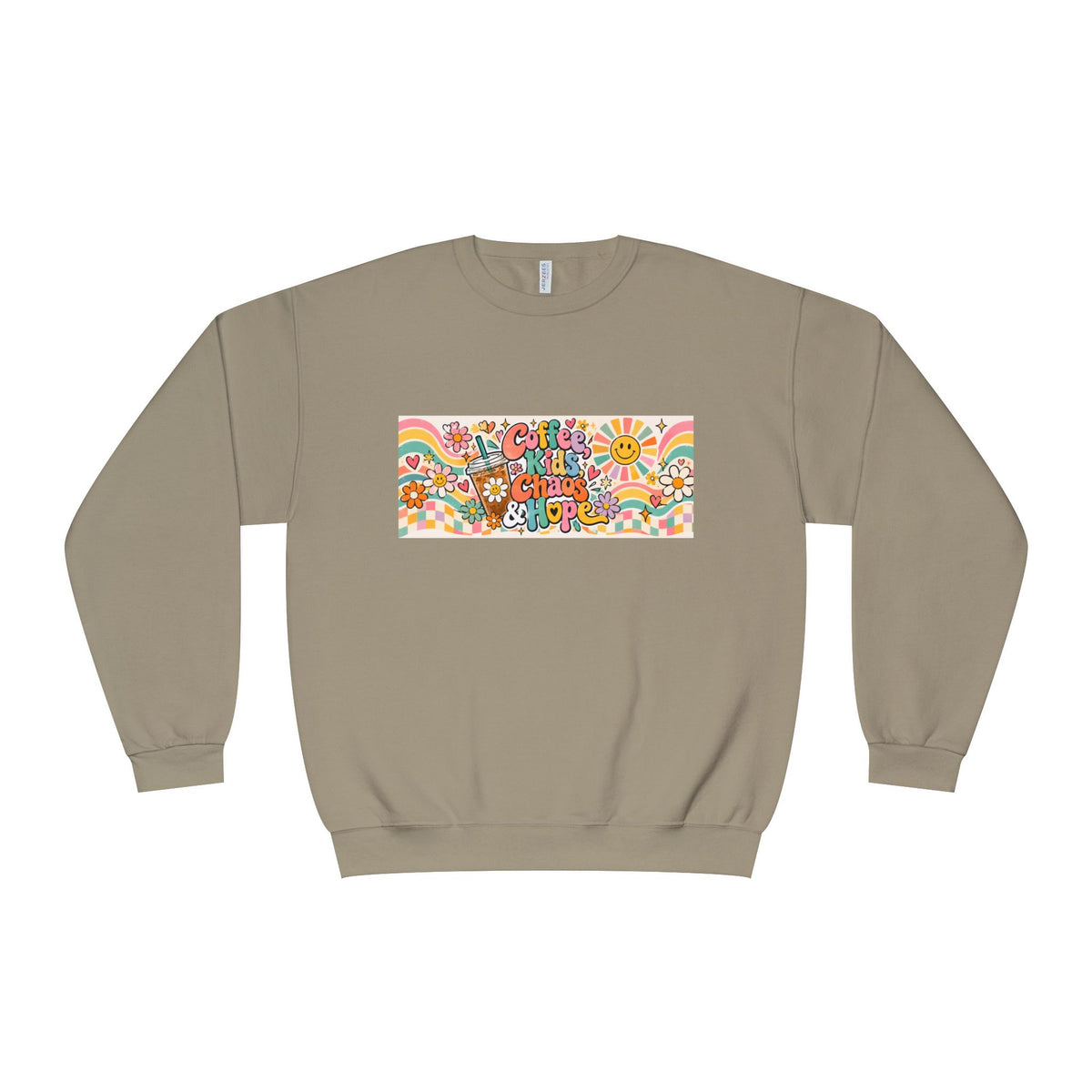 Coffee, Kiddos, Chaos & Hope Crewneck Sweatshirt, Teacher/School Staff/Mom Gift