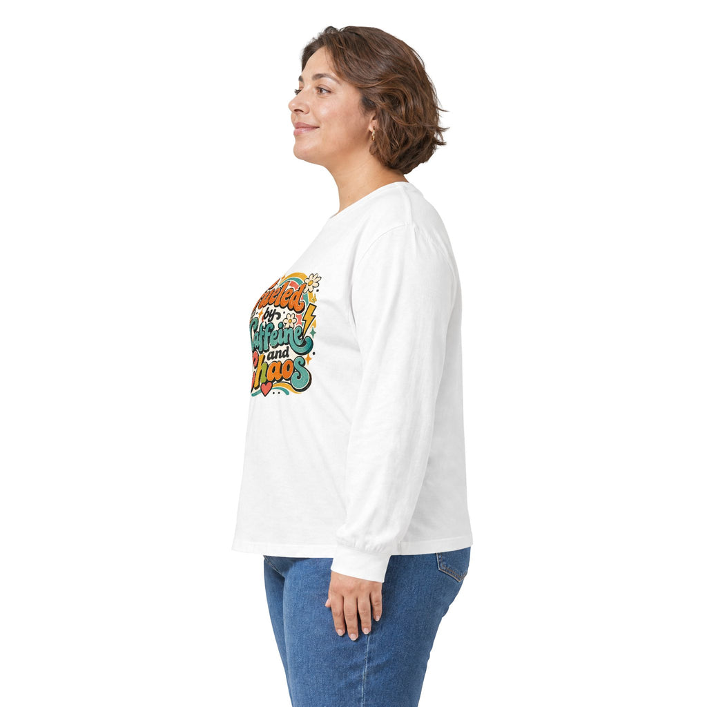 Fueled by Caffeine and Chaos Long Sleeve Tee for Teachers, Leaders, Moms, Chaos Coordinators