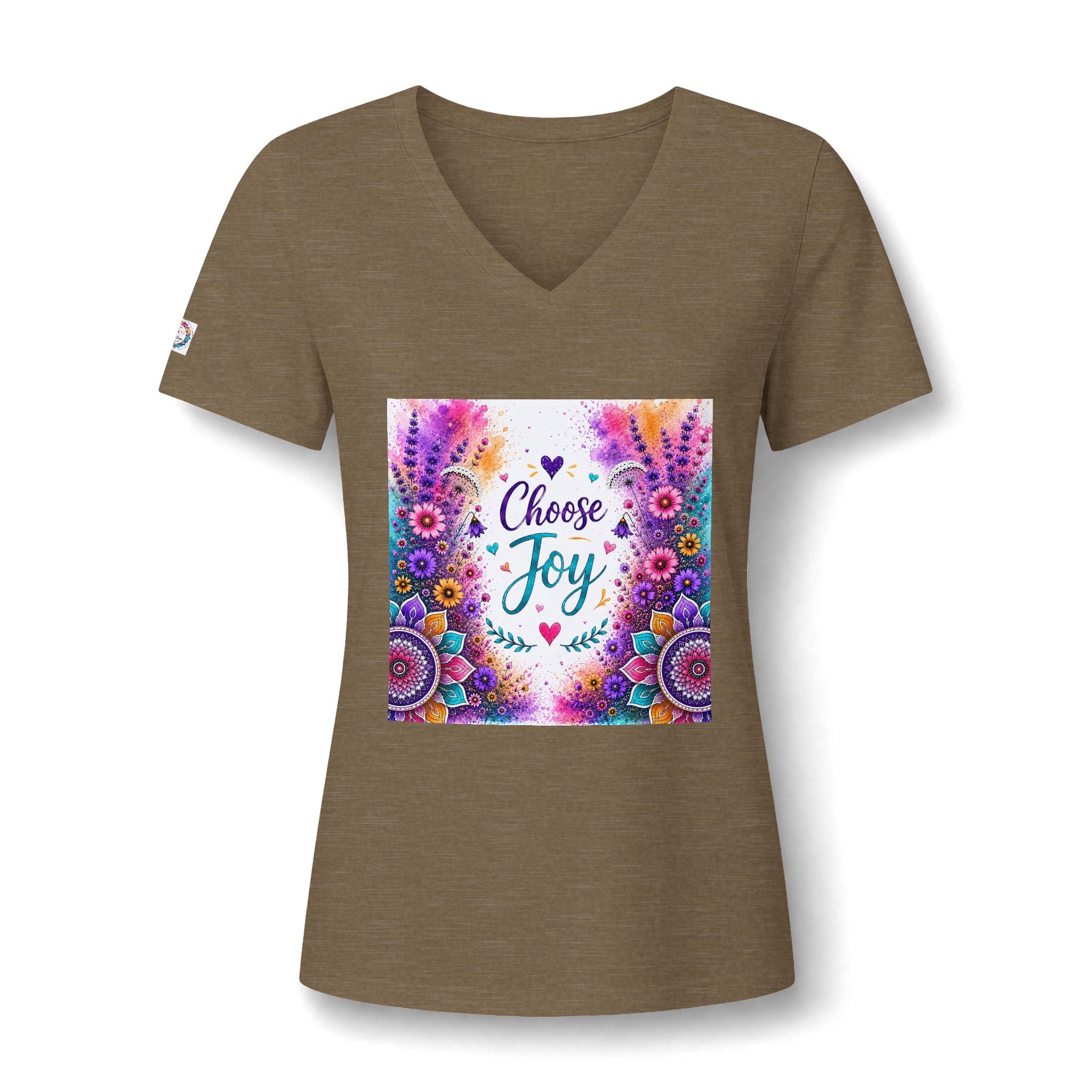 Choose Joy V-Neck Tee — Women's Floral Mandala Inspirational Shirt