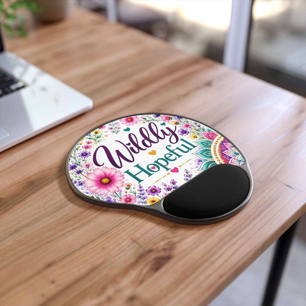 Mouse Pad with Wrist Rest — "Wildly Hopeful" Floral Ergonomic Desk Mat