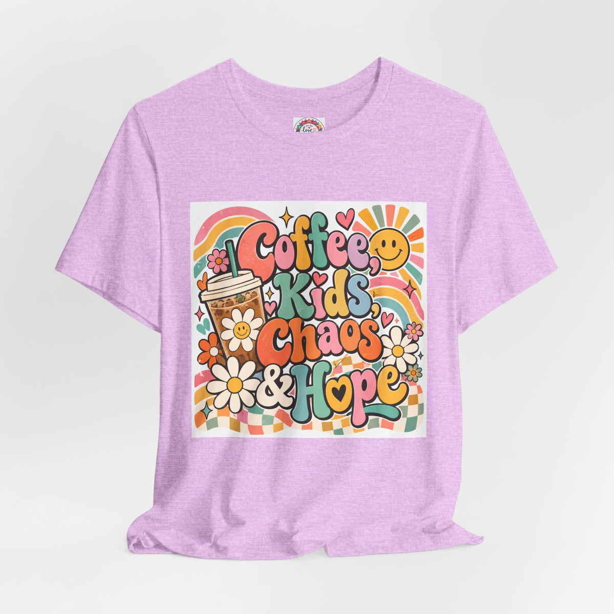 Coffee, Kids, Chaos & Hope Graphic Tee — Retro Floral Teacher/Counselor/School staff/Mom Shirt