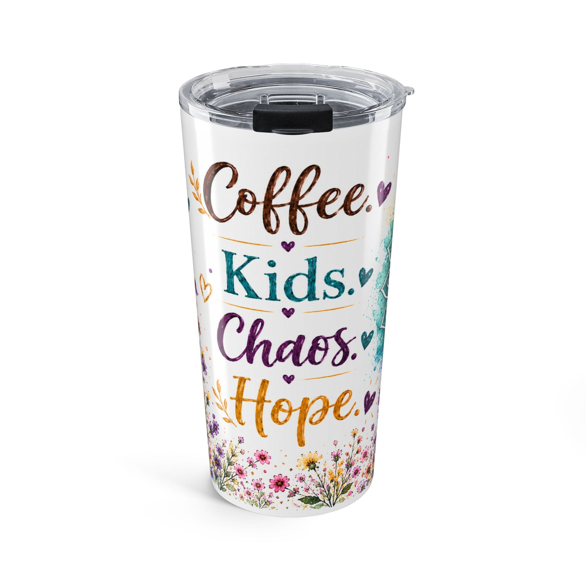 20oz Tumbler - "Coffee. Kids. Chaos. Hope." Floral Travel Cup