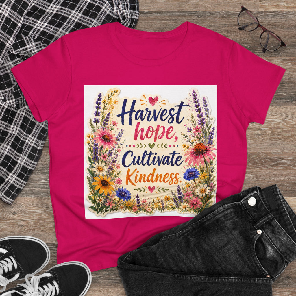 Women’s Tee - "Harvest Hope, Cultivate Kindness" Floral Inspirational Shirt