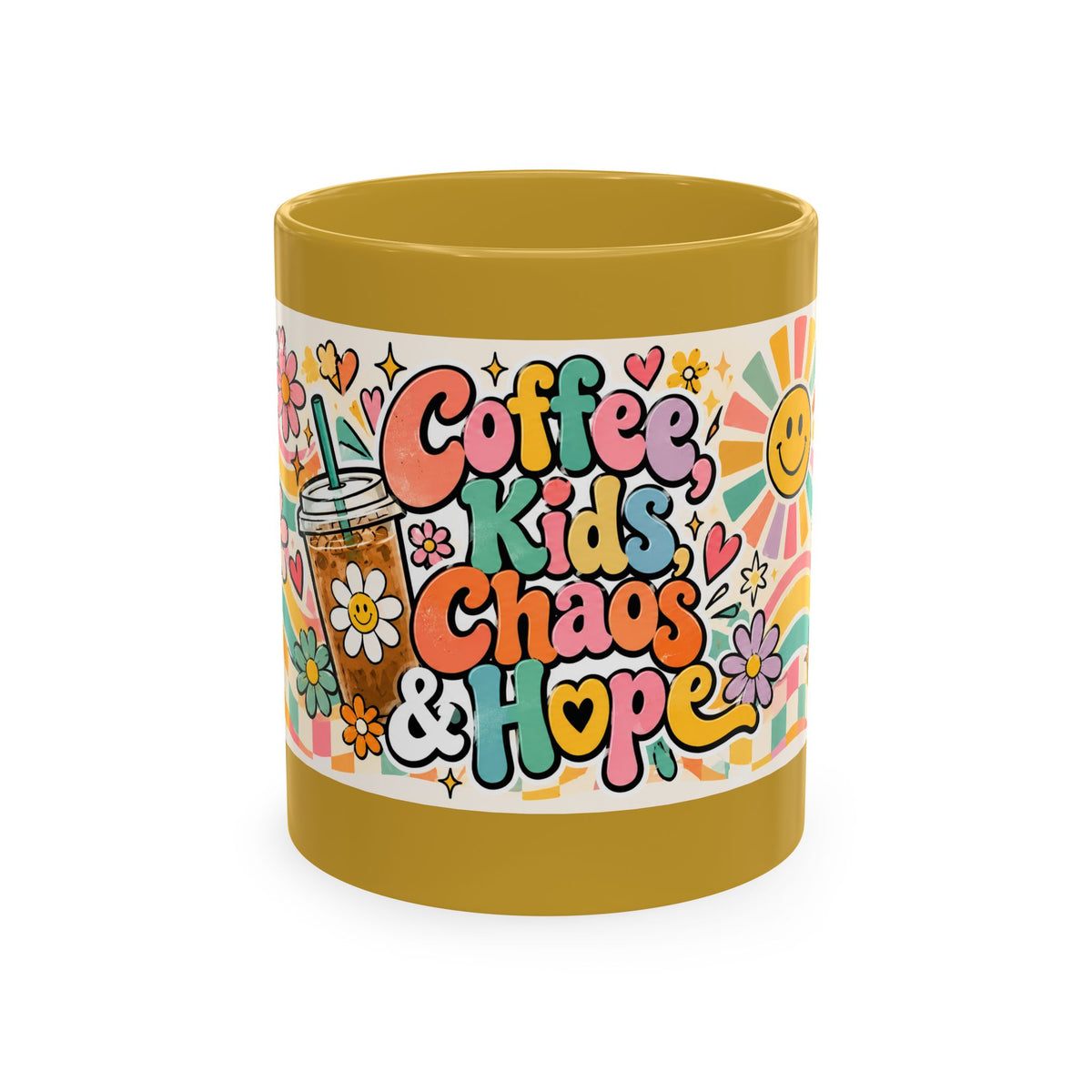Coffee Kids Chaos & Hope Ceramic Mug — Retro Floral Teacher/Counselor/School Staff/Mom Coffee Cup