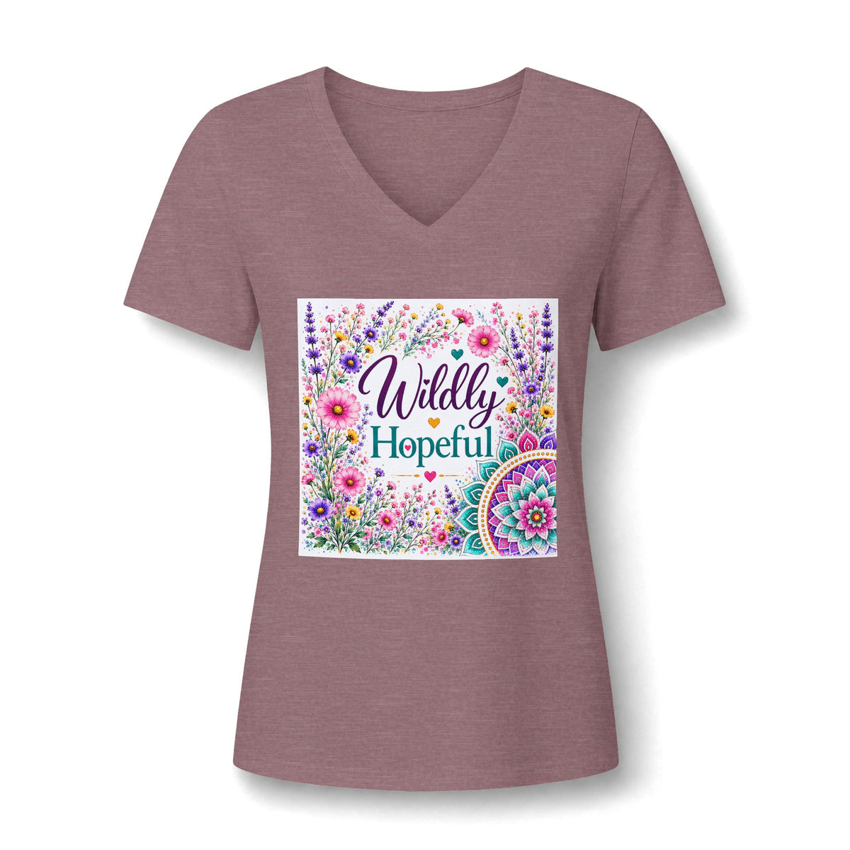 Women's V-Neck Tee - 'Wildly Hopeful' Floral Graphic
