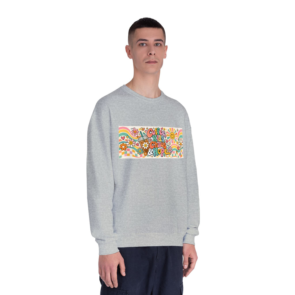 Coffee, Kiddos, Chaos & Hope Crewneck Sweatshirt, Teacher/School Staff/Mom Gift