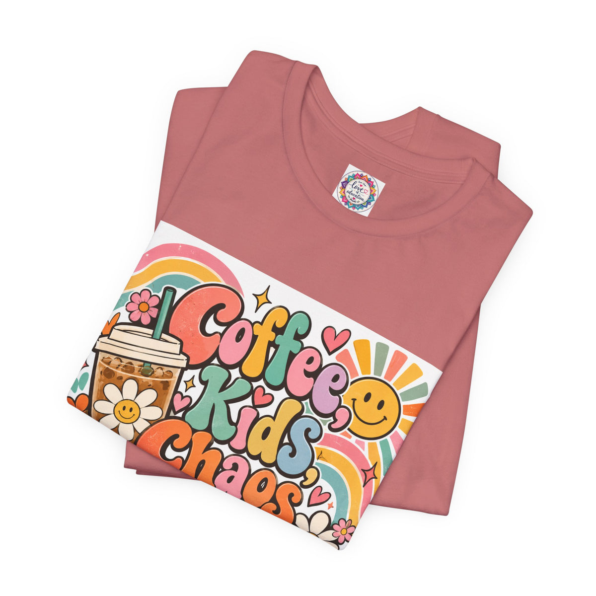 Coffee, Kids, Chaos & Hope Graphic Tee — Retro Floral Teacher/Counselor/School staff/Mom Shirt